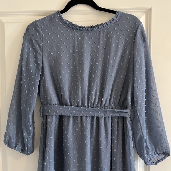 • Blue Swiss Dot Midi Dress • - Picture 3 of 3